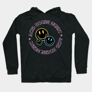 ACID HOUSE  - Circular Font With 3 Smileys (pink/blue/yellow) Hoodie